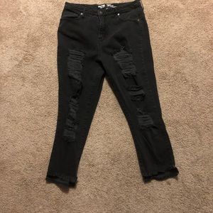 High-Rise distressed black mom jeans